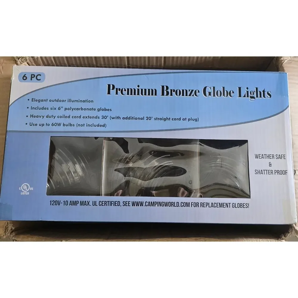 Elegant Outdoor Illumination Bronze Weather-proof Globe Lights 30' Coiled Cord